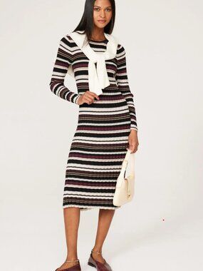Adam Lippes x RTR Knit Midi Dress M Stripe Ribbed Sweater Dress